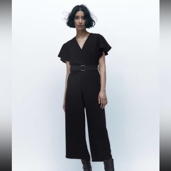 Zara Pants - Zara Belted Ruffled Jumpsuit